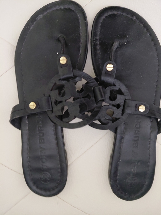 Tory Burch Shoes - Tory Burch Black Miller Logo Thong Sandals